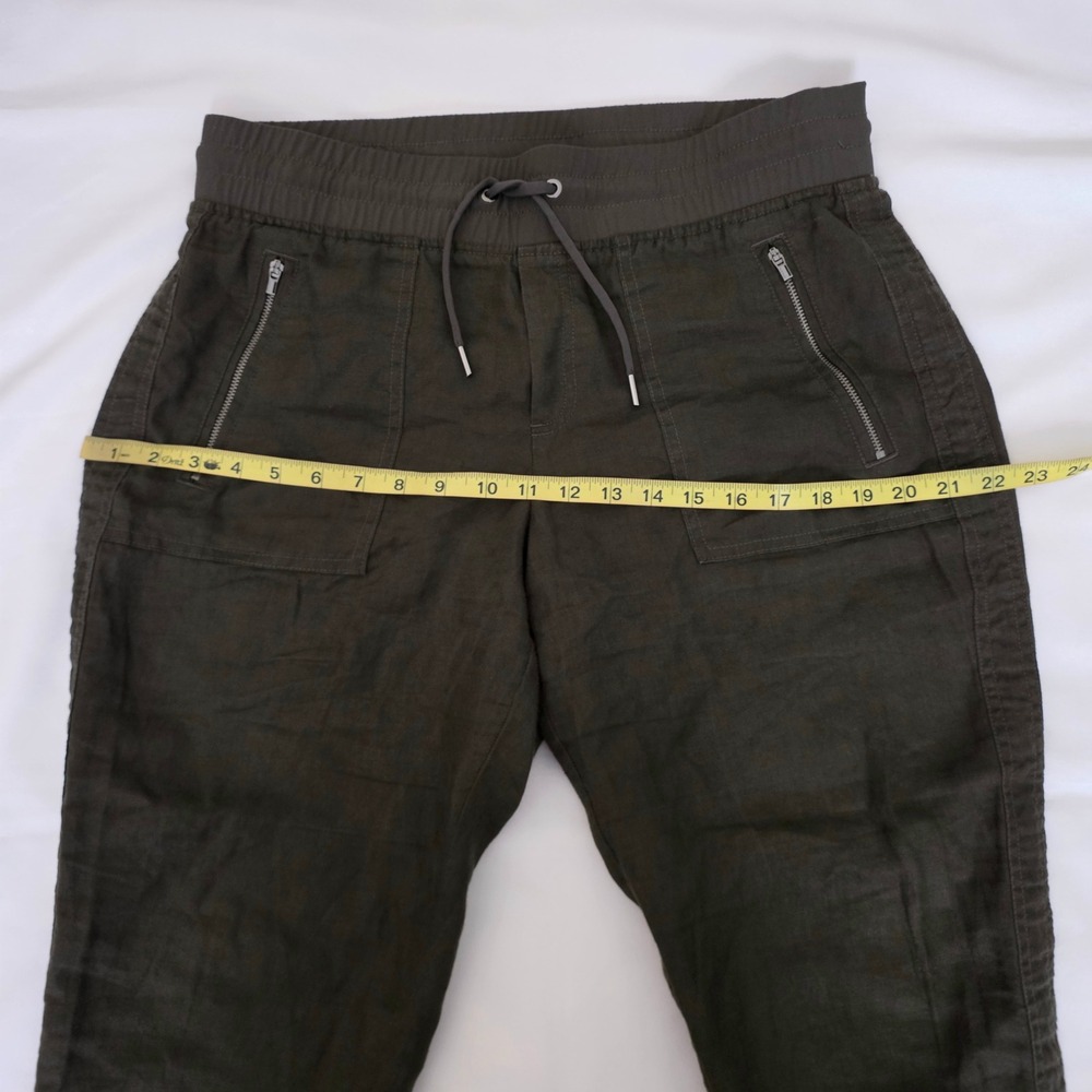 Athleta Dark Olive Green Drawstring Elastic Waist Linen Jogger Pants Size 8 - Picture 8 of 15
